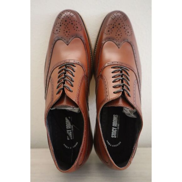 Stacy Adams Men's Sz 12M Cognac Leather Dunbar Wingtip Oxford Dress Shoes - Picture 9 of 10